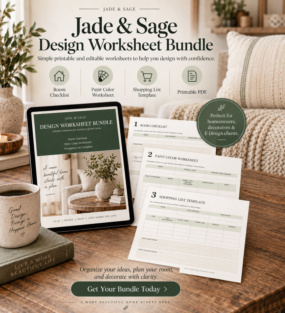 Jade & Sage Design Worksheet Bundle